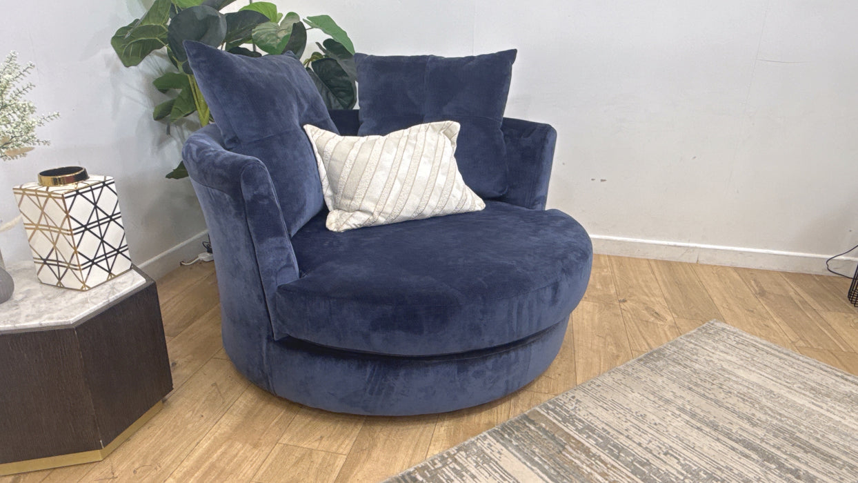 Sofology Oscar Fabric Large Swivel Chair in Fine Textured Chenille Denim Mix