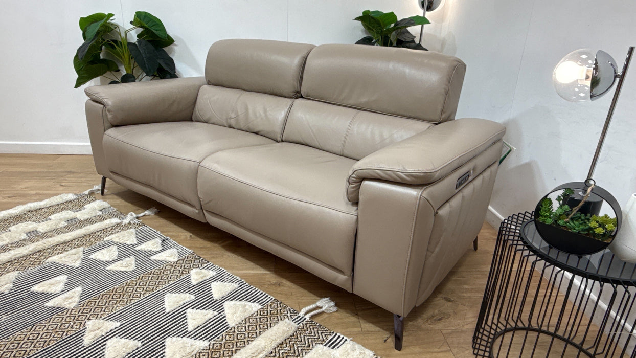 Sofology Fratelli Leather 2.5 Seater Power Recliner/Headrest in Trusty Embossed Stone