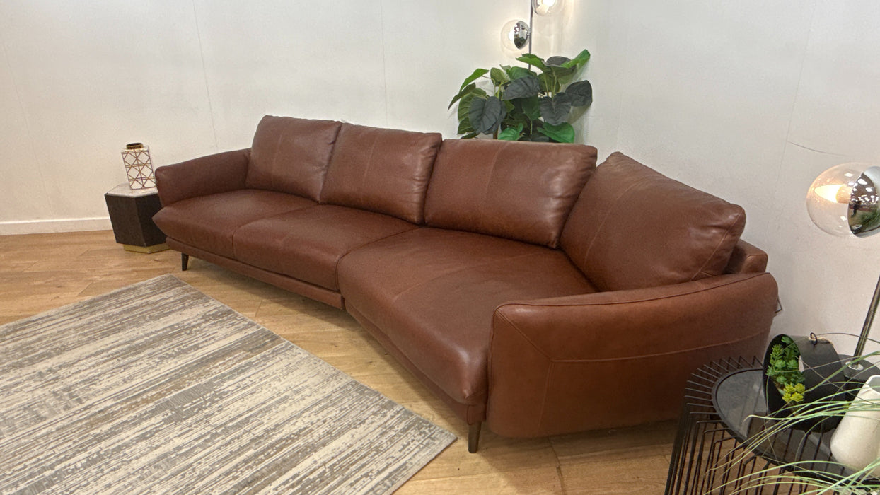Sofology Adler Leather 4 Seater Asymmetric in Relaxed Soft Brown