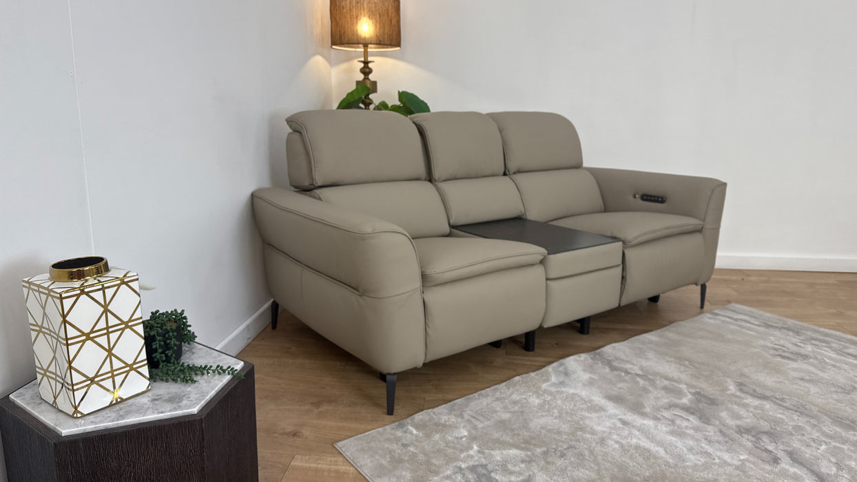 Sofology The Viento Leather 2 Seater Console Power Recliner/Headrest Heated Seat Lumbar in Trusty Super Matt Putty