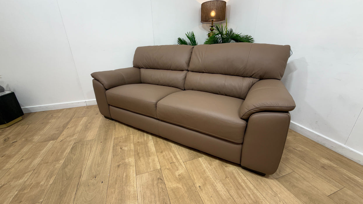 Sofology Santina Leather 3 Seater in Trusty Matt Mushroom