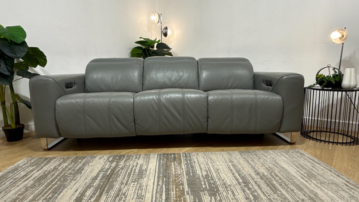 Sofology Marvella Leather 3 Seater Power Recliner/Headrest Heated Seat in Trusty Sheen Granite Teal