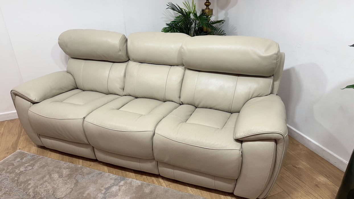Sofology Radleigh Leather 3 Seater Power Recliner/Headrest in Trusty Soft Sheen Silver