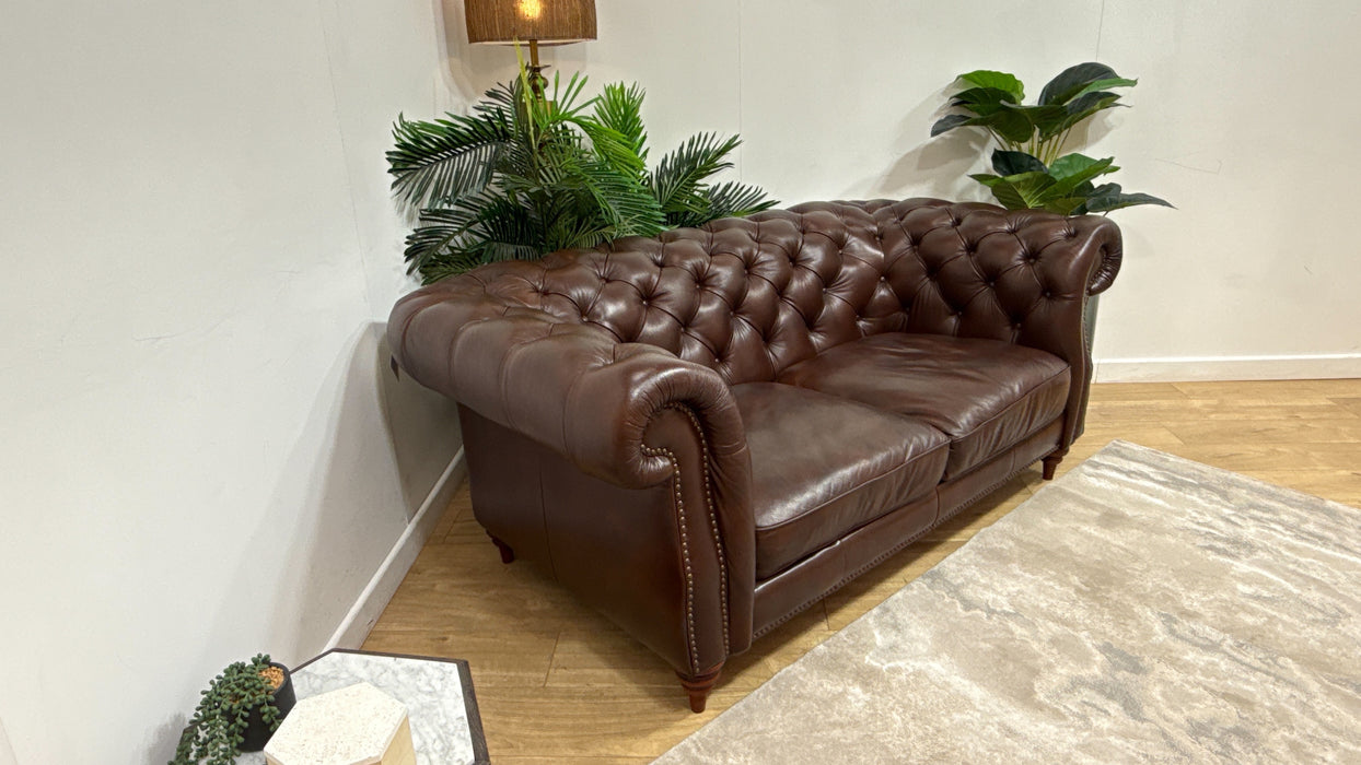 Sofology Darcy Leather 2 Seater with Studs in Trusty Supersoft Sheen Chestnut