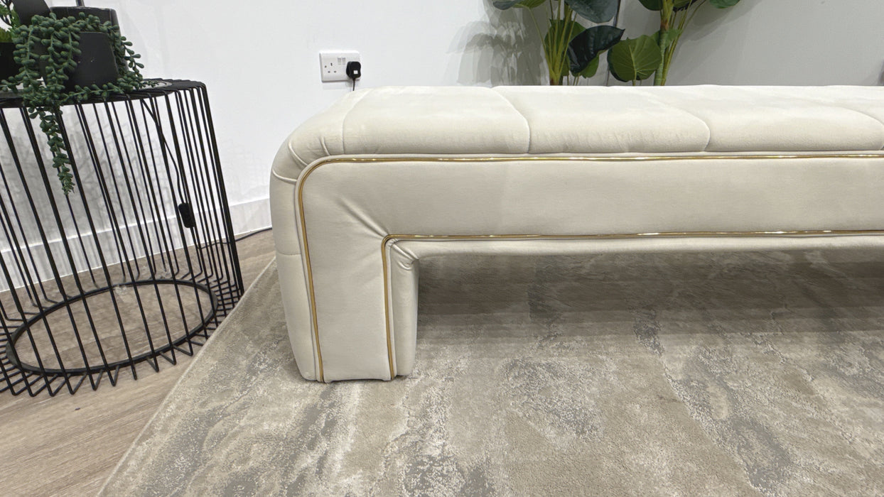 Sofology Oscar Large Bench Fabric Footstool in Super Matt Velvet Ecru