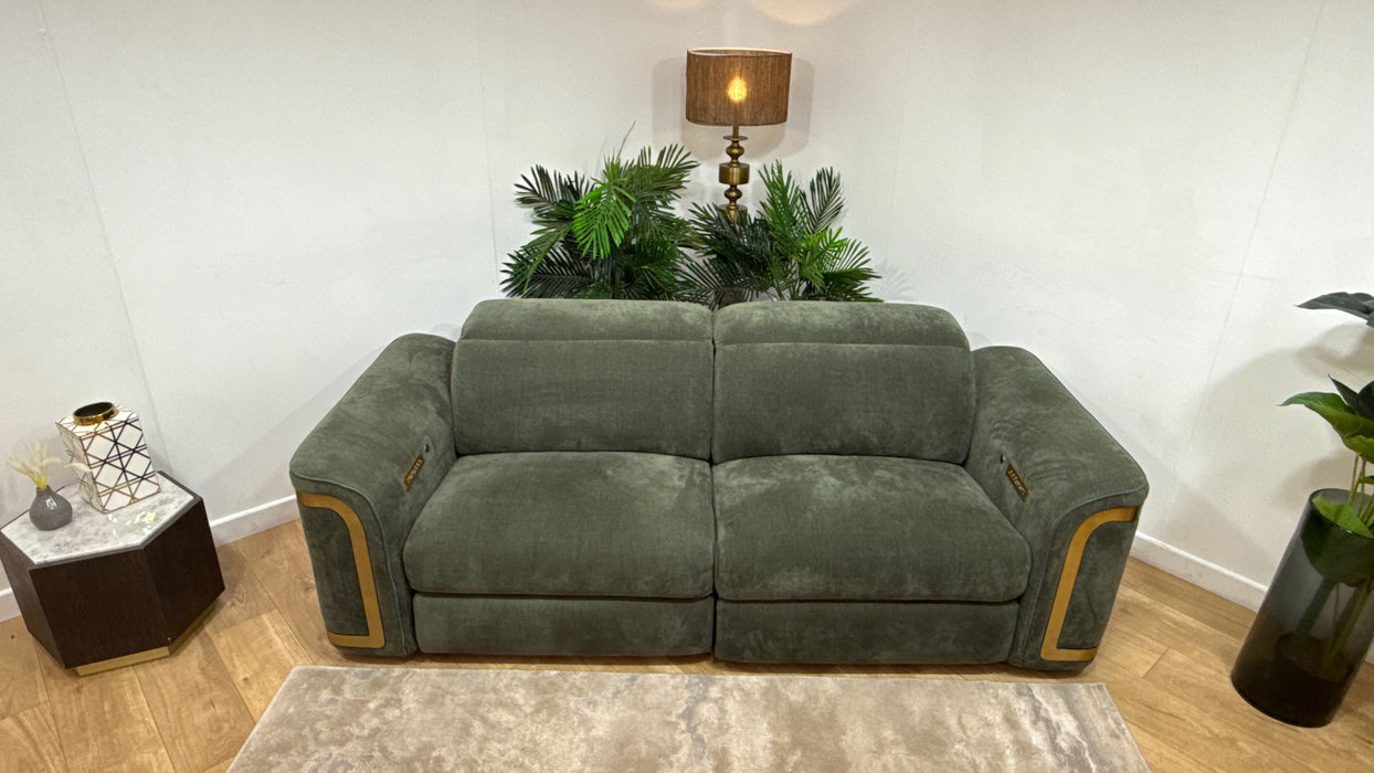 Sofology Plaza Fabric 2.5 Seater Power Recliner/Headrest Heated Seats in Relaxed Chenille Pine