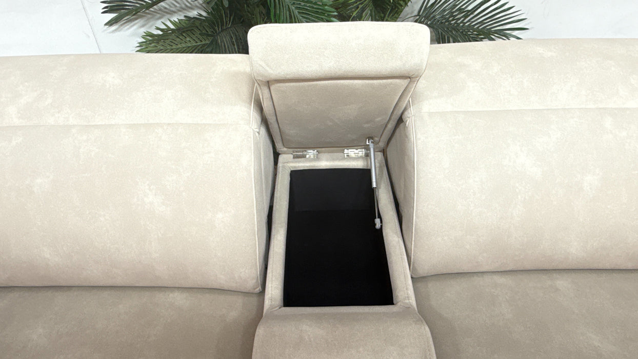 Sofology Kingsbridge Fabric 2.5 Seater Smart Console Power Recliner/Headrest Heated Seats in Lifestyle Flecked Ivory