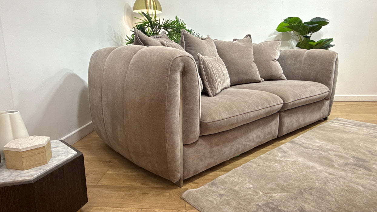 Sofology Empress Fabric 3 Seater Pillow Back Gunmetal Trim in Relaxed Chenille Nutmeg