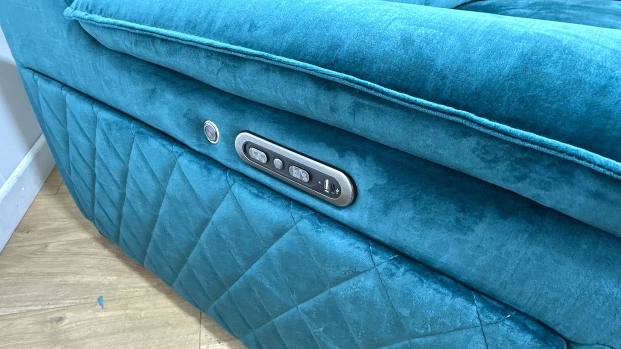 Sofology Benz Fabric 2 Seater Power Recliner/Headrest Heated Seat in Heritage Velvet Teal