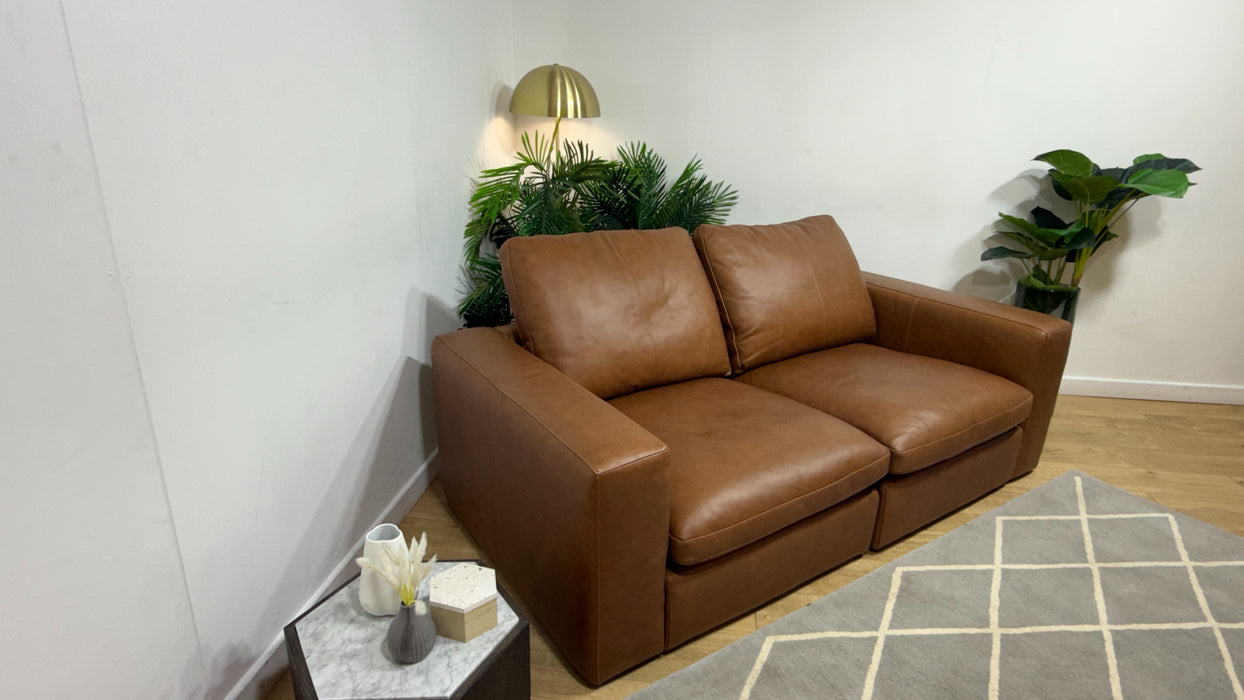 Sofology Retreat Leather 2 Seater in Relaxed Soft Tan Mix