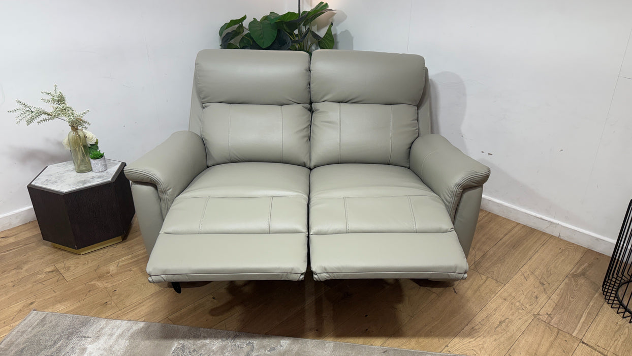 Sofology Bradie Leather 2 Seater Power Recliner/Headrest in Trusty Embossed Light Grey