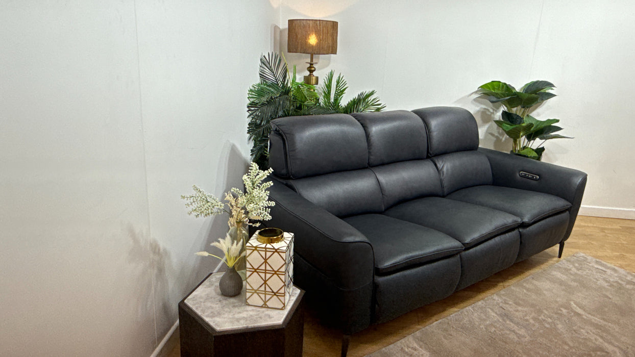 Sofology Viento Leather 3 Seater Power Recliner/Headrest in Trusty Embossed Navy