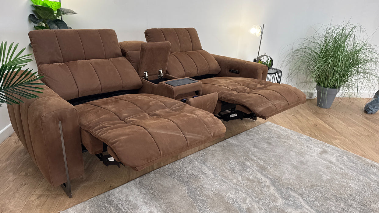 Sofology The Paramount Fabric 2.5 Seater Console Power Recliner/Headrest Speakers in Lifestyle Nubuck Feel Pecan