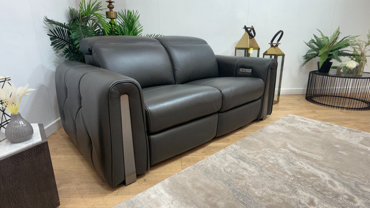 Sofology Kingsbridge Leather 2 Seater Power Recliner in Trusty Embossed Charcoal
