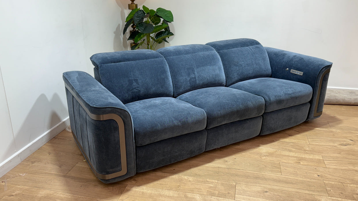 Sofology Plaza Fabric 3 Seater Power Recliner/Headrest Heated Seat in Relaxed Chenille Denim