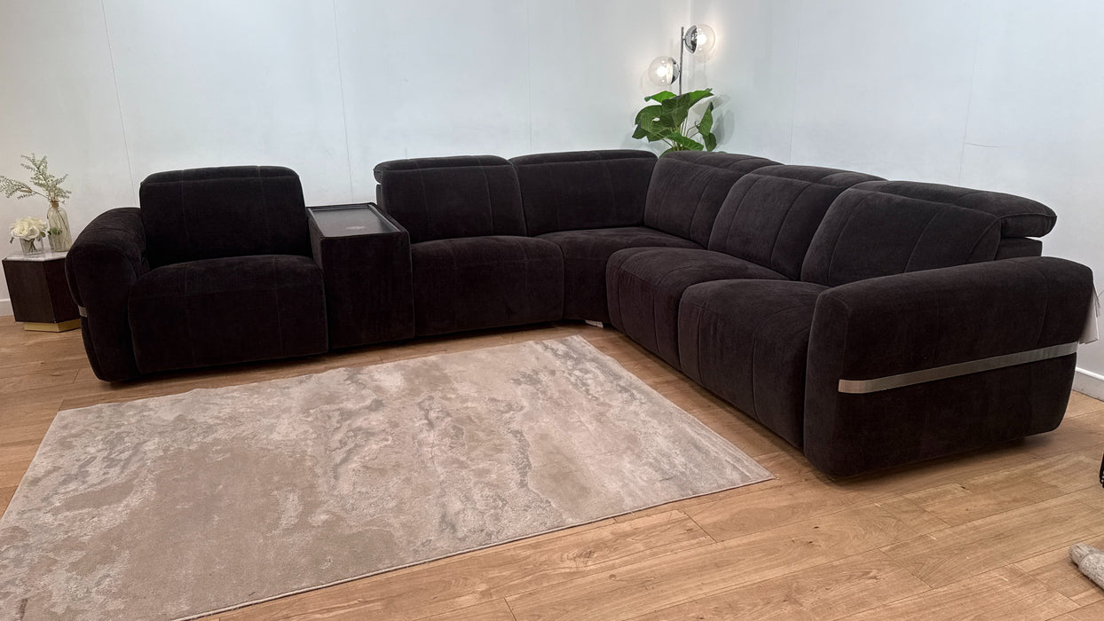 Sofology Lumiere Fabric 3 Console Corner 3 Power Recliner/Headrest in Relaxed Chenille Raisin
