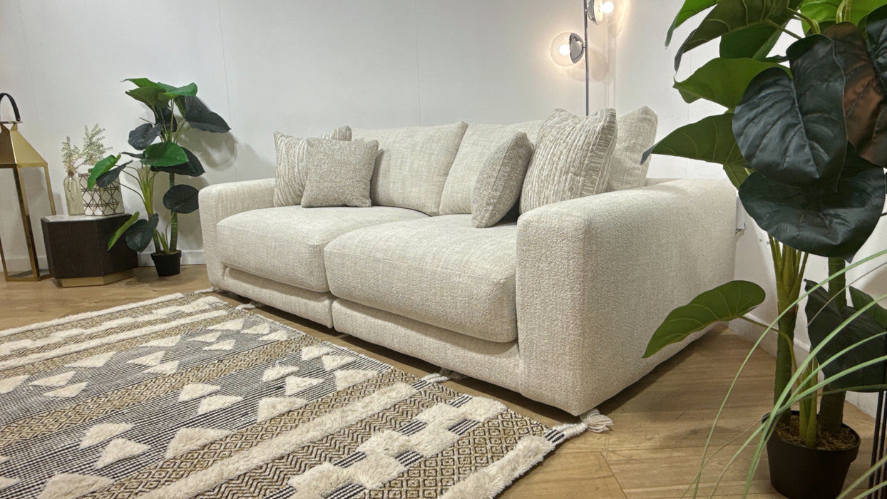 Sofology Amalfi Fabric 4 Seater Split in Micro Flecked Boucle Natural Mix
