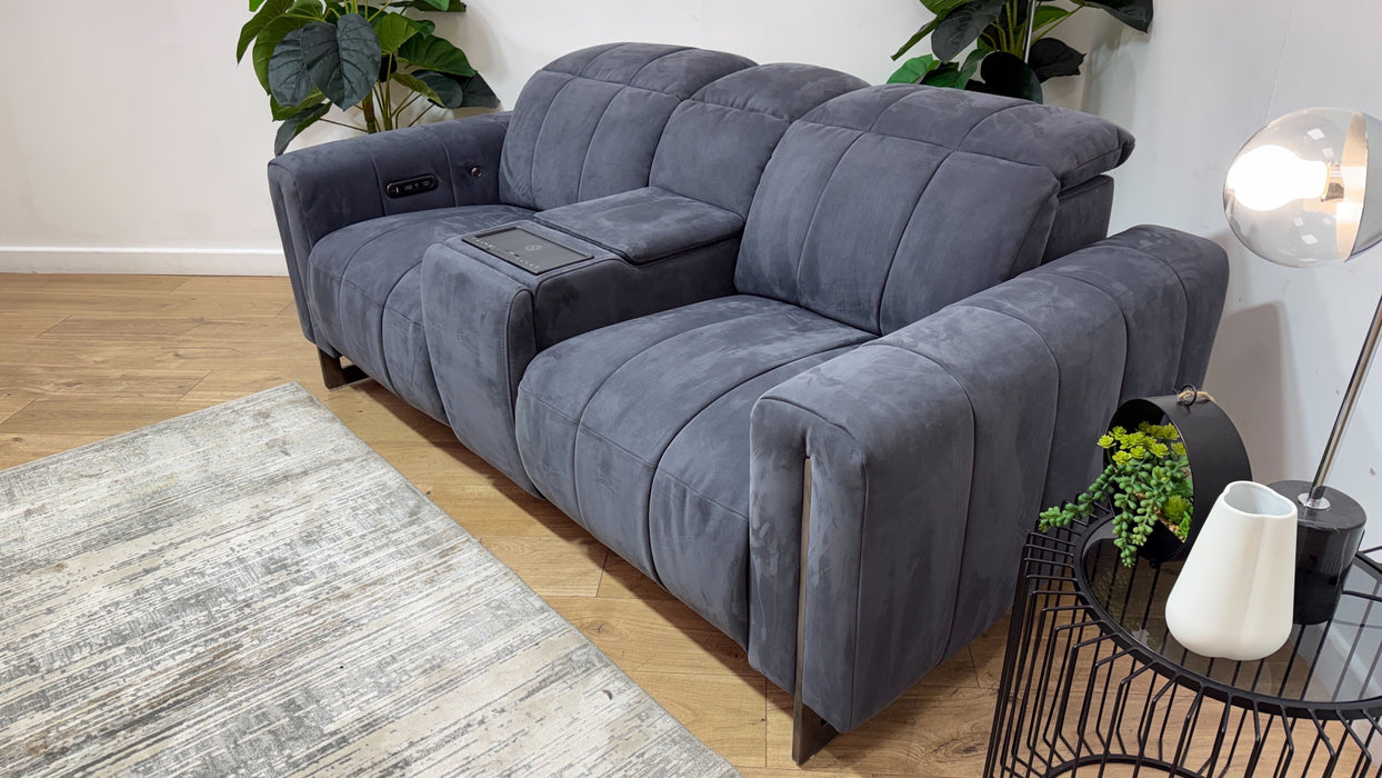 Sofology Paramount Fabric 2 Seater Console Power Recliner/Headrest Heated Seat Speakers in Lifestyle Nubuck Feel Charcoal