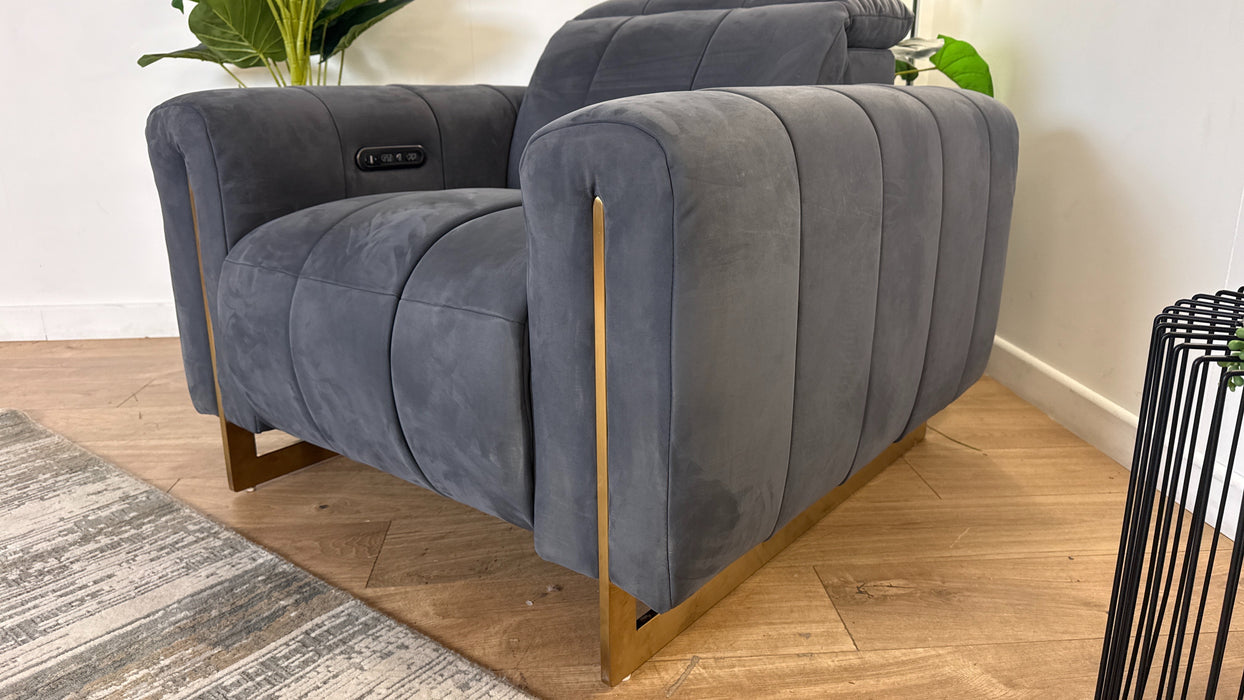 Sofology The Paramount Fabric Chair Power Recliner/Headrest Speakers in Lifestyle Nubuck Feel Charcoal