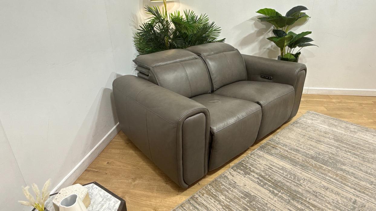 Sofology Premiere Leather 2 Seater Power Recliner/Headrest in Trusty Embossed Grey