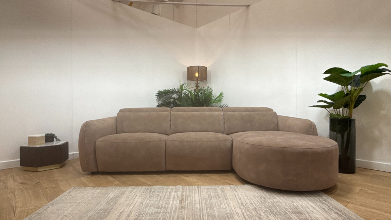 Sofology Serene Fabric 3 Seater Chaise Power Recliner/Headrest in Lifestyle Mottled Latte