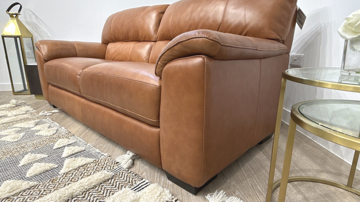 Sofology Santina Leather 3 Seater in Relaxed Soft Tan