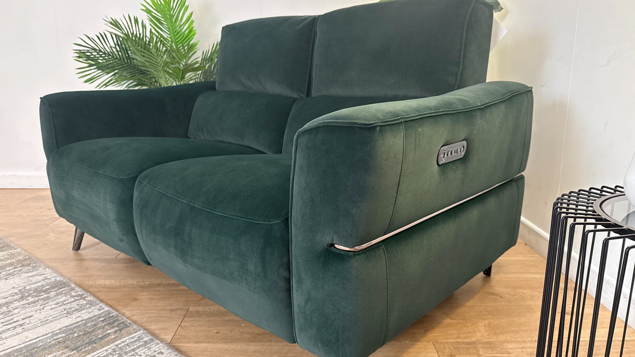 Sofology Dakota Fabric 2 Seater Power Recliner/Headrest in Lifestyle Mottled Dark Green