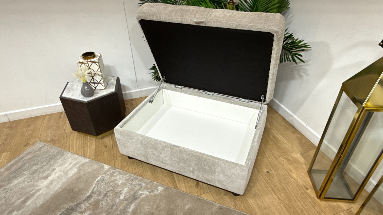 Sofology Moderna Fabric Storage Footstool Extra Flex Interior in Soft Slub Chenille Silver