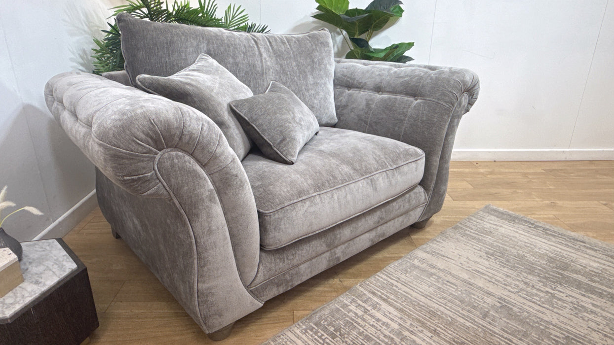 Sofology Highgrove Fabric Loveseat Full Back Extra Flex in Luxury Deep Pile Chenille Grey