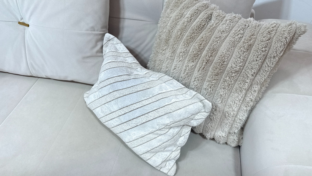 Sofology Oscar Fabric 4 Seater Gold Trim in Super Matt Velvet Ecru Mix