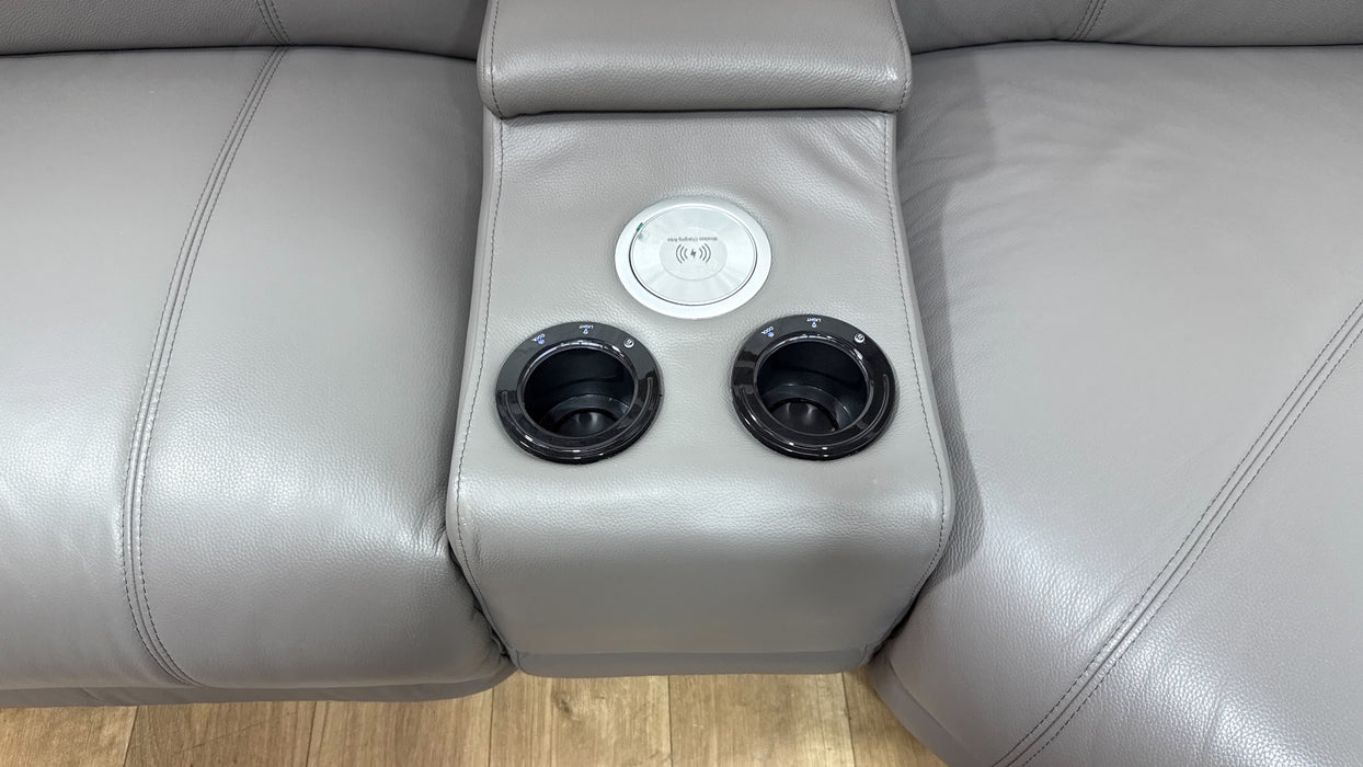 Sofology Allure Leather 3 Corner 3 Smart Console Power Recliner/Headrest Heated Seats Lumbar Support Speakers Trusty Embossed Elephant