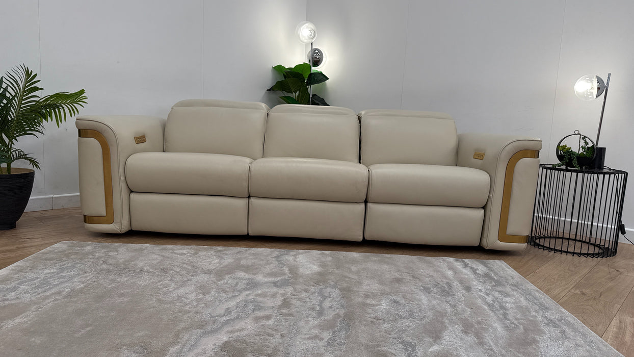 Sofology Plaza Leather 3 Seater Power Recliner/Headrest in Trusty Embossed Bone China