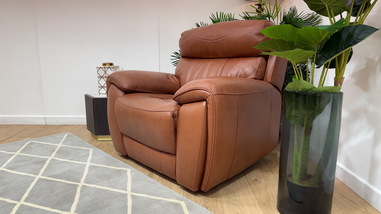 Sofology Radley Leather Chair Power Recliner/Headrest in Metz Caramel