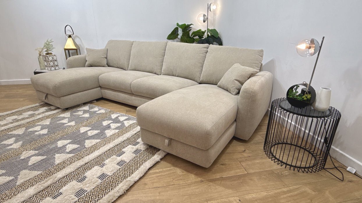 Sofology Restore Fabric 4 Seater Double Chaise in Pebble