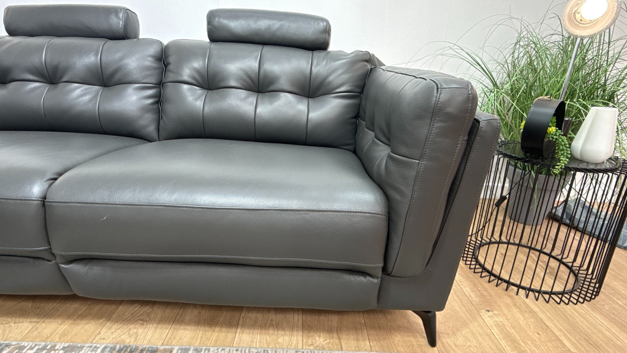 Sofology Muse Leather 1.5 Corner 3 Power Recliner Supportive Headrests in Trusty Embossed Charcoal