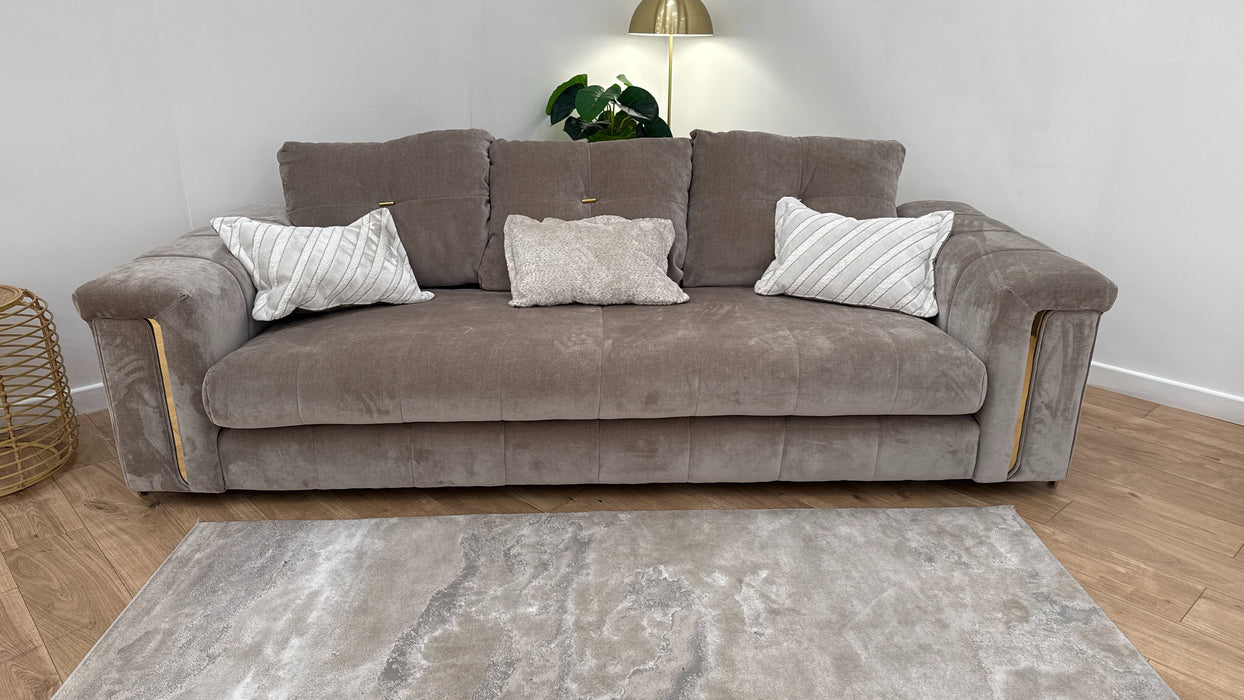 Sofology The Oscar Fabric 4 Seater Gold Trim in Fine Textured Chenille Stone