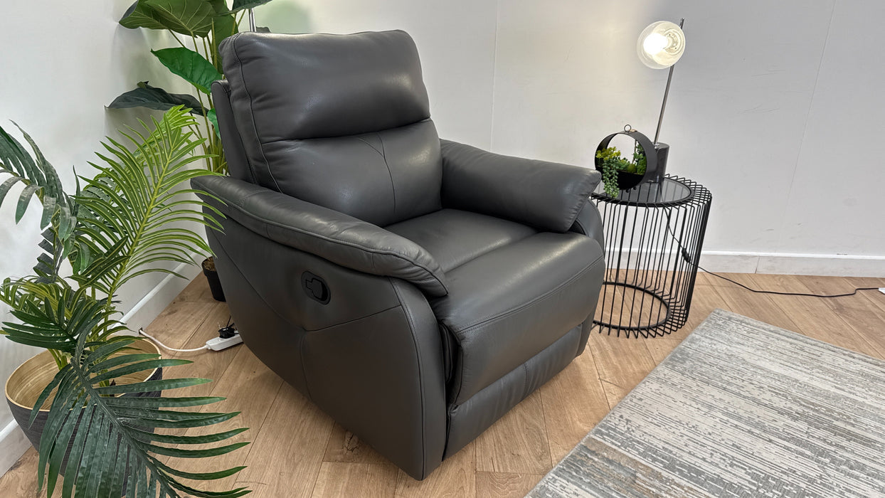 Sofology Albion Leather Chair Manual Recliner in Trusty Sheen Charcoal