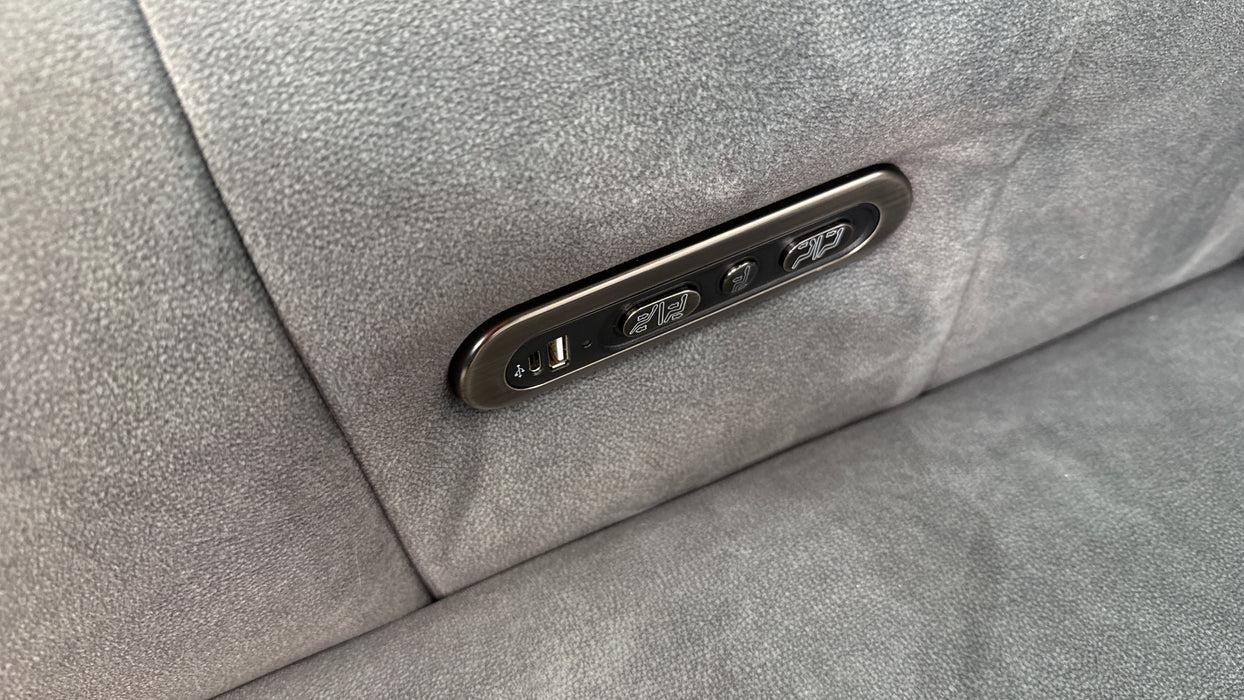 Sofology Paramount Fabric 2.5 Seater Console Power Recliner/Headrest Speakers in Lifestyle Flecked Mineral Green