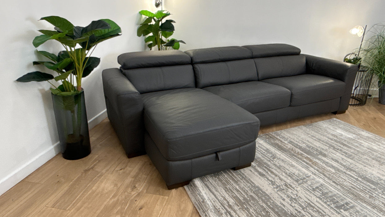 Sofology Metropolitan Leather Chaise 4 Seater Sofa Bed with Storage in Trusty Matt Charcoal