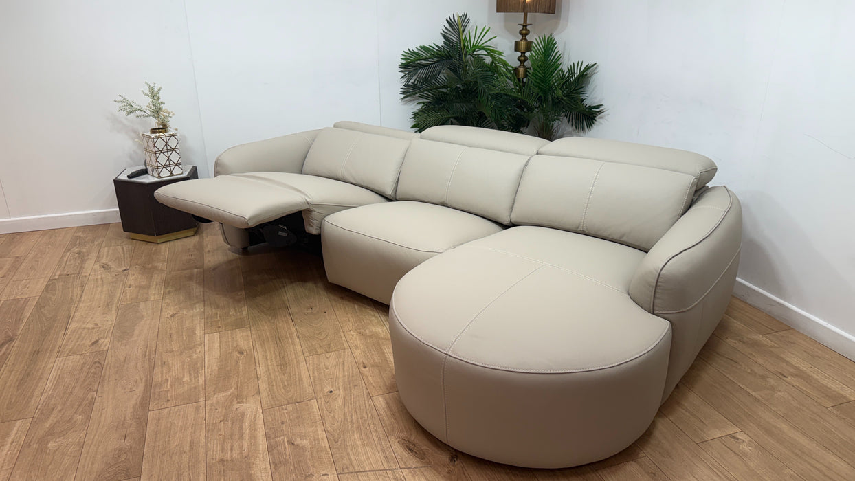 Sofology Serene Leather 3 Seater Chaise Power Recliner in Trusty Matt Stone