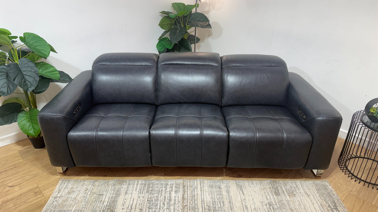 Sofology Marvella Leather 3 Seater Power Recliner/Headrest in Trusty Sheen Navy