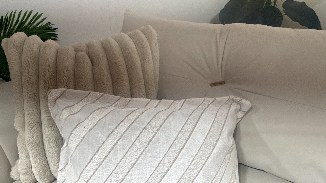 Sofology Oscar Fabric Loveseat Gold Trim in Super Matt Velvet Ecru Mix