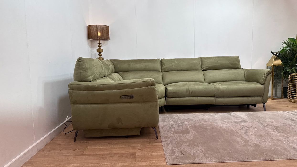 Sofology Missouri Fabric 1 Corner 3 Power Recliner/Headrest in Lifestyle Plush Olive