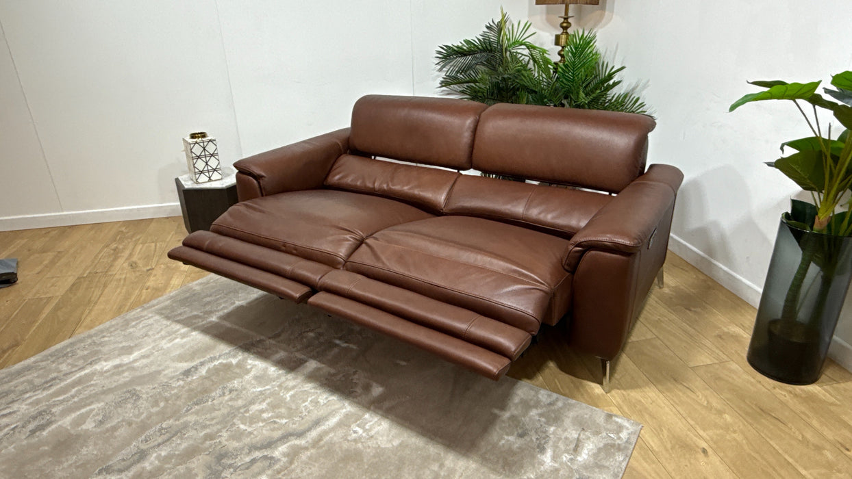 Sofology Illinois Leather 3 Seater Power Recliner/Headrest in Relaxed Soft Brown