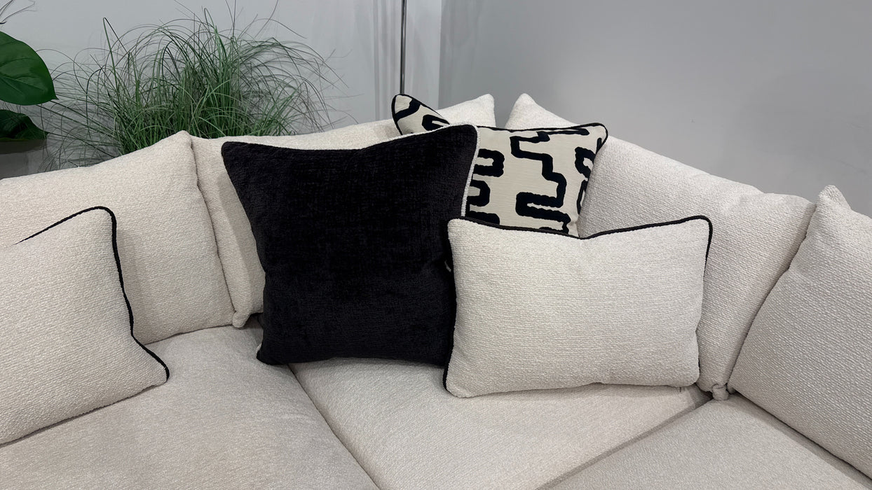 Sofology Westwood Fabric 3 Corner 3 Gold Trim in Soft Boucle Ecru Mix