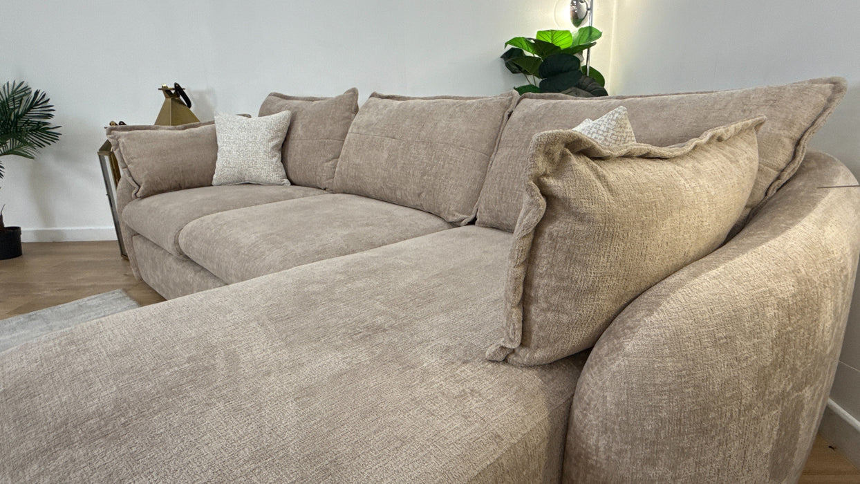 Sofology The Portobello Fabric 3 Seater Chaise Sofa Bed Foam Seats with Storage in Teddy Chenille Natural Mix