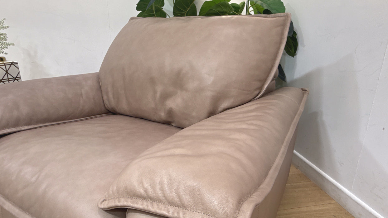 Sofology Embrace Leather Chair Power Recliner/Headrest in Relaxed Soft Stone