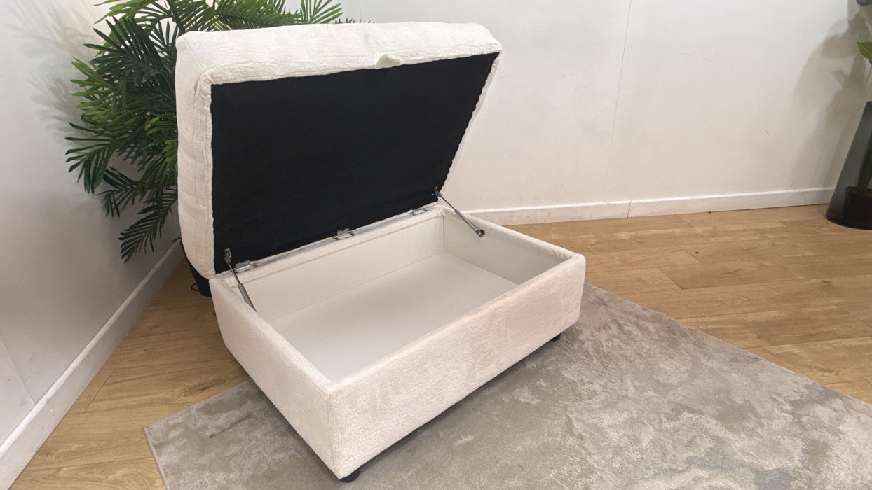 Sofology Bellagio Fabric Storage Feather Flex Footstool in Chunky Luxe Chenille Snow