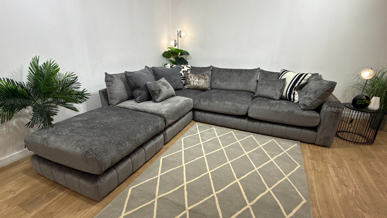 Sofology Westwood Fabric Chaise 1 Corner 3 No Trim in Teddy Chenille Slate Mix