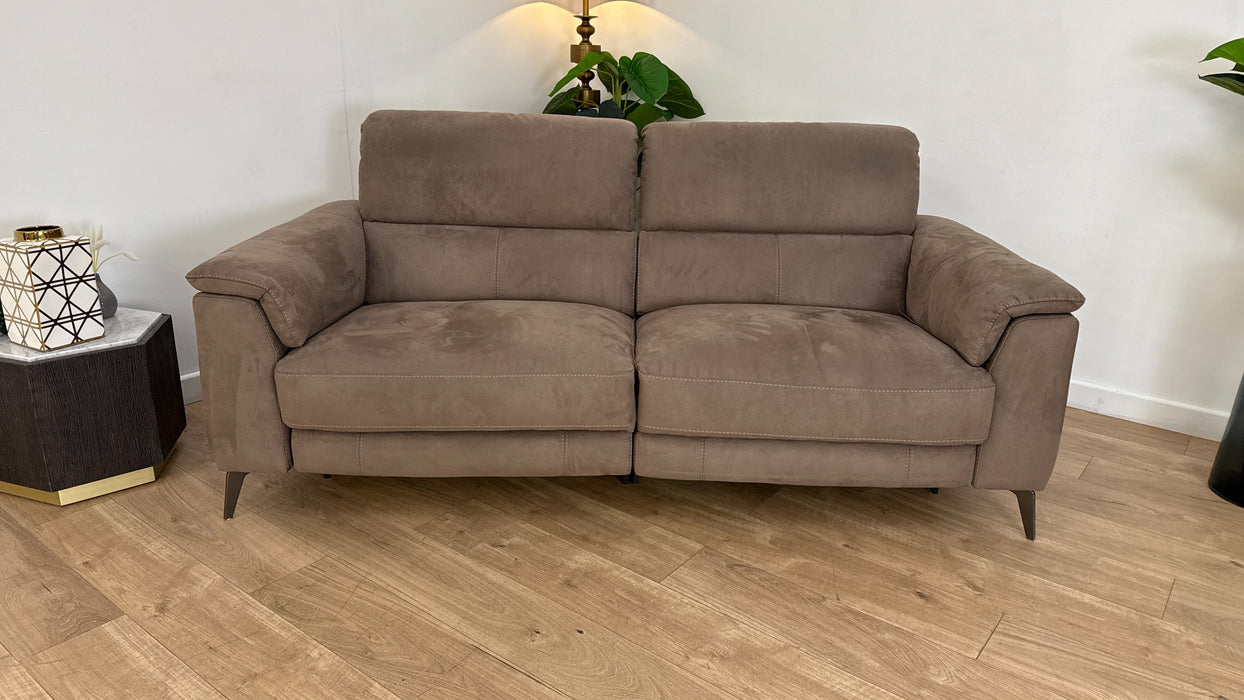 Sofology Illinois Fabric 3 Seater Power Recliner/Headrest in Lifestyle Textured Cappuccino